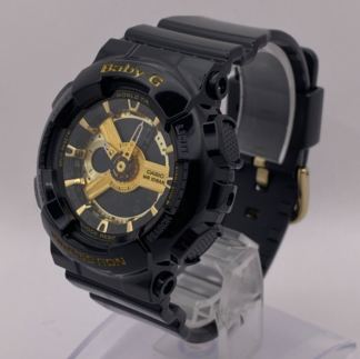 Casio Women's Watch Baby-G Black-Gold Tone Dial Black Resin Strap BA-110-1A